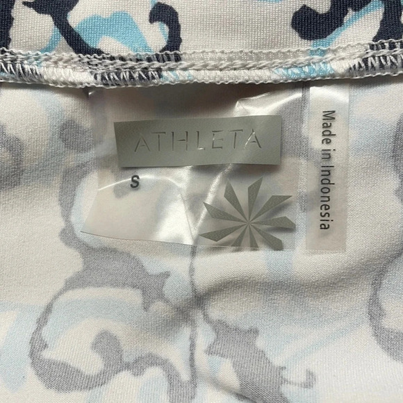 Athleta Faux Wrap Vine Scroll Nectar Dress Blue White size Small style 903732 - Picture 7 of 12